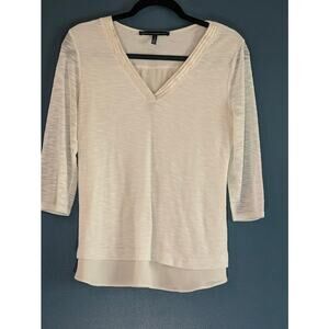 WHBM Top Women's 3/4 Sleeve Vneck White Small